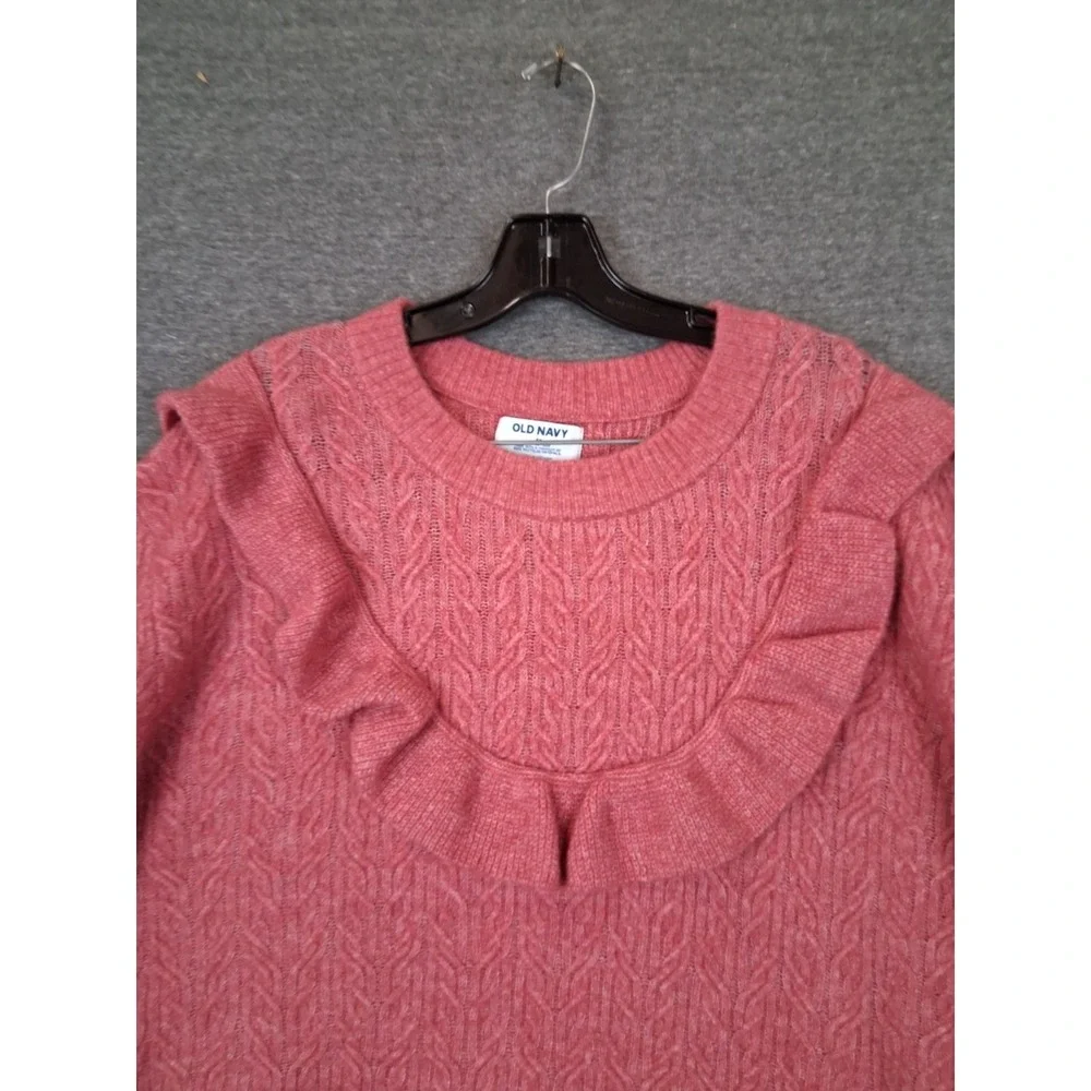 NEW‎ Old Navy Womens Sweater 3X Pink Wool Blend Ruffle Collar Crop Soft Stretch